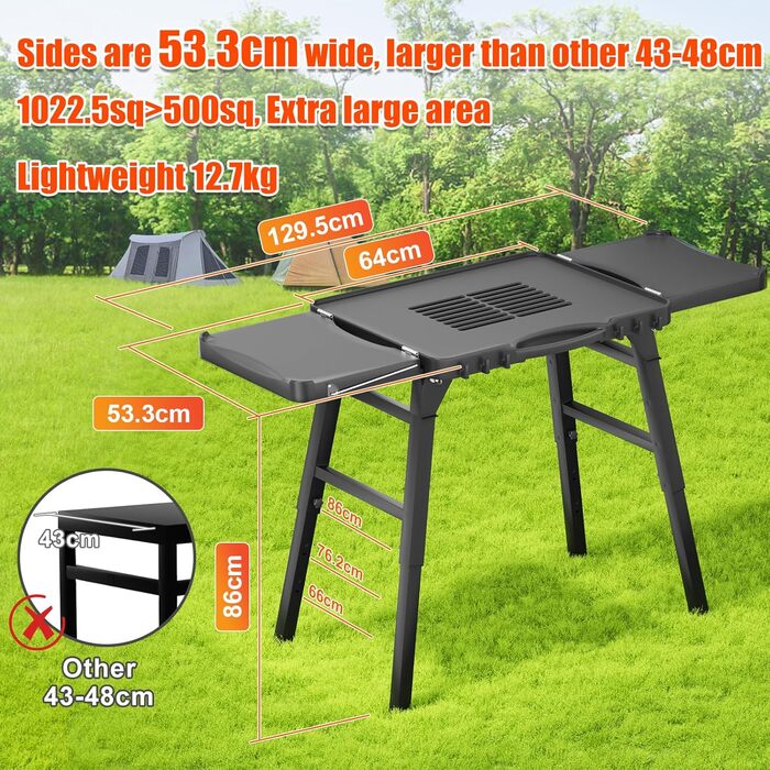Універсальний складаний гриль-возок GFTIME для Enders Urban, Weber Q100/Q200/Q300, Ninja Woodfire, Burnhard Wayne. Гриль-стійка з великою робочою поверхнею та регульованими ніжками