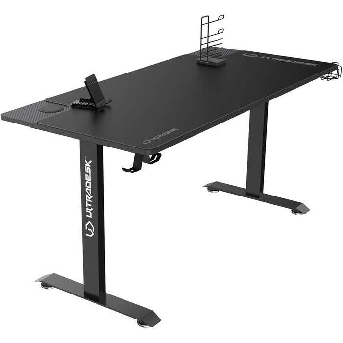 Ігровий стіл ULTRADESK Momentum, килимок розміру XXL, підставка для мобільного телефону, підстаканник, до 130 кг, чорний, 152.5x70 см