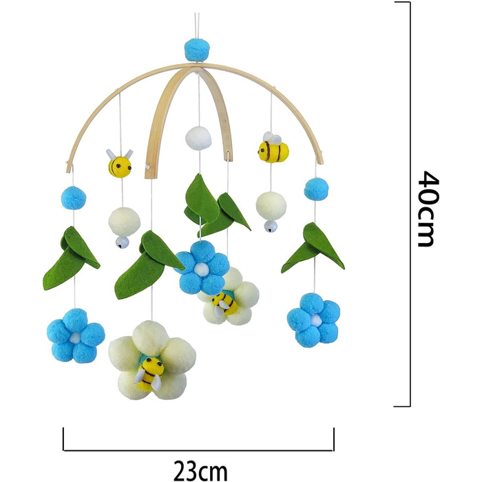 Мобільний дзвіночок EXQULEG для малюків, мобільний дзвіночок з бджолиними квітами і кульками з фетру, дзвіночок для дитячої кімнати, подарунок для новонароджених дівчаток або хлопчиків (синій )