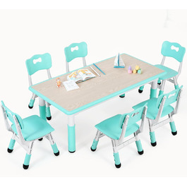 Дитячий стіл з 6 стільцями - комплект меблів для дитячого садка та кімнати, регульована висота, пластик, для хлопчиків та дівчаток (м'ятний)