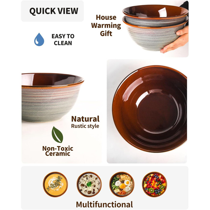 Набір керамічних мисок для перемішування Hasense, 2.1/1.0/0.5 Qt, ручної роботи, для салатів, кухні, зберігання, випічки, мікрохвильовки, посудомийної машини, з додаванням глини, білий (2400 мл)