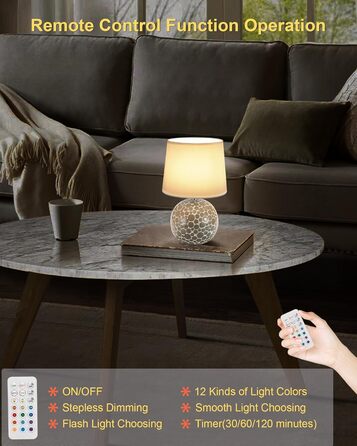 EGOBASIC Лампа настільна керамічна акумуляторна з пультом, 12 кольорів RGB, диммування, таймер, для вітальні, спальні, їдальні
