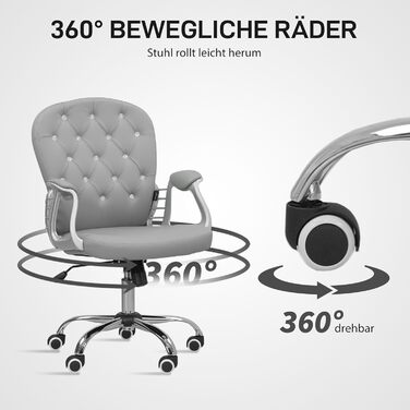 Крісло для дому та офісу Vinsetto: регульоване, поворотне, до 120 кг, штучна шкіра, білий (світло-сірий)