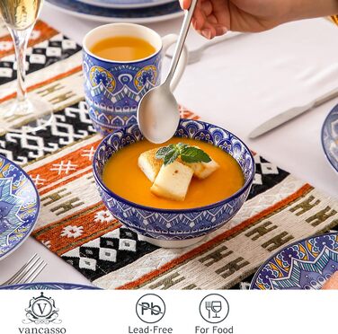 Посуд Vancasso Mandala, 16 предметів, порцеляновий набір для 4 осіб, блакитний, богемський стиль, ручна розпис