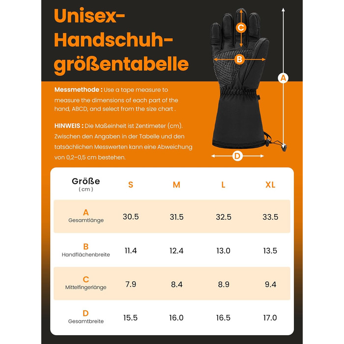 Гріючі рукавиці для чоловіків та жінок, акумуляторні, 3200mAh, з підтримкою сенсорного екрану, водонепроникні та вітронепроникні, для катання на лижах та активного відпочинку взимку (L)