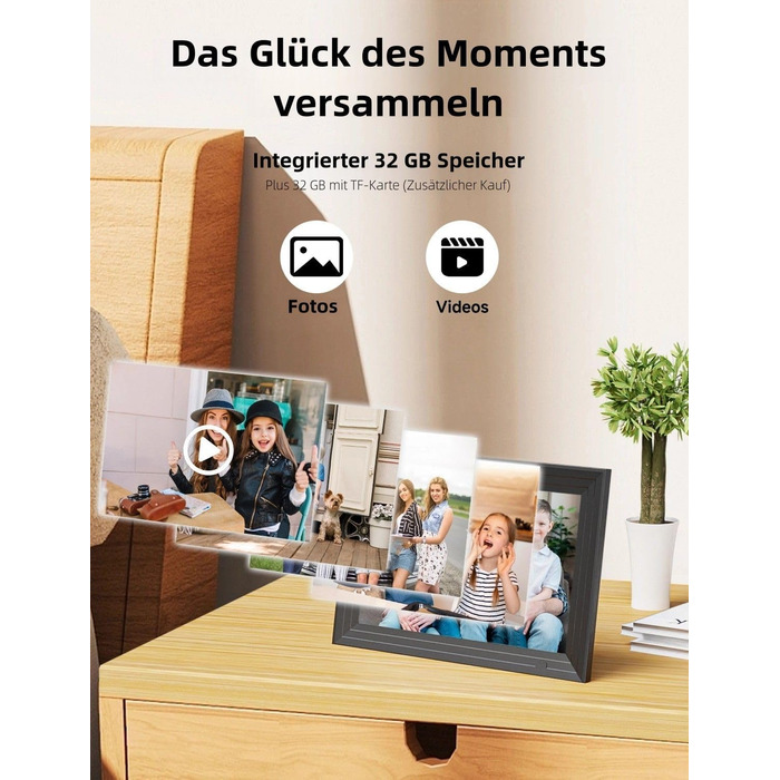 Цифровий фоторамка Frameo з Wi-Fi, 10.1 дюйма, 32GB, IPS сенсорний екран, HD 1280x800, автоматичне обертання, для фото та відео