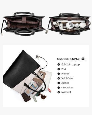 Сумка для ноутбука LOVEVOOK: жіноча сумка-шоппер, велика, на плече, 15.6 дюймів, чорна