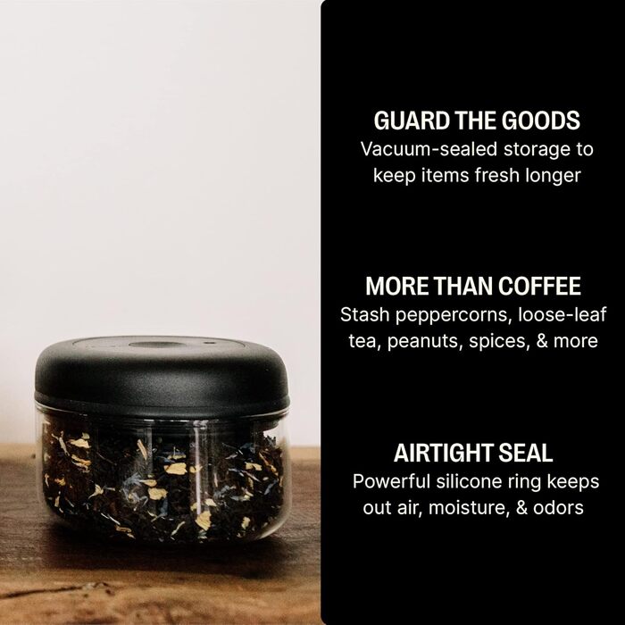 Контейнер для кави та продуктів з вакуумним насосом, герметична кришка, 1,2 л (0,4 л, скляний)