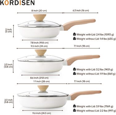 Набір сковорідок Kordisen з антипригарним керамічним покриттям 20/24/28 см, 3 шт. - здорове, безпечне посуд без PFOA та PFAS