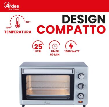 Електричний міні-пекар ARDES Magnus AR6226S, 25 літрів, сріблястий, з аксесуарами