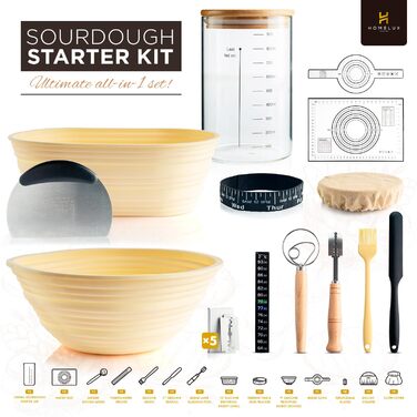 Набір для закваски HOMELUX THEORY: 14 предметів для випікання хліба та закваски (жовтий)