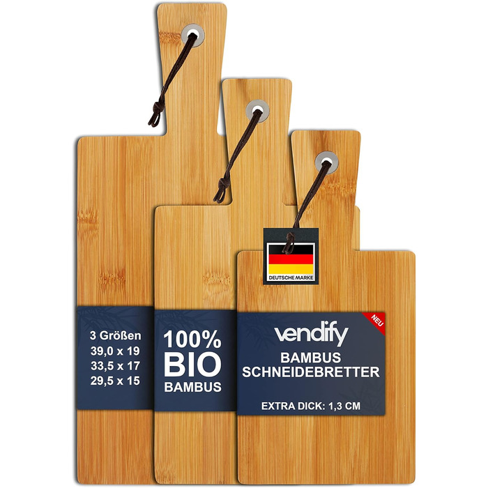 Набір бамбукових дощок для нарізання м'яса 3 - 3 розміри - 39 x 19 x 1,3 см, антисептична дерев'яна дошка з ручкою, для м'яса та овочів (макс. 50 символів)