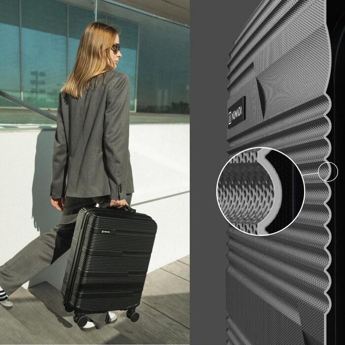 Набір валіз NUMADA Upfly T10 ABS: 3 шт. (55x40x20, 66x44x26, косметичка). Міцний, безпечний, для ручної поклажі.