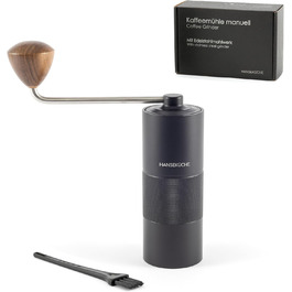 Кавомолка ручна з прецизійним шліфувальним механізмом з нержавіючої сталі та дерев'яним руків'ям - конічний жорно для еспресо, кавомолка для еспресо, нержавіюча сталь (чорний)