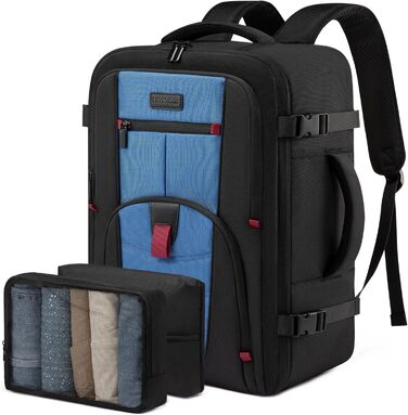 LOVEVOOK Рюкзак для ручної поклажі в літак, дорожній рюкзак чоловічий/жіночий, великий, з відділенням для ноутбука, 40л, для подорожей, роботи, бізнесу (Чорно-синій, L (45 x 32 x 20 см))