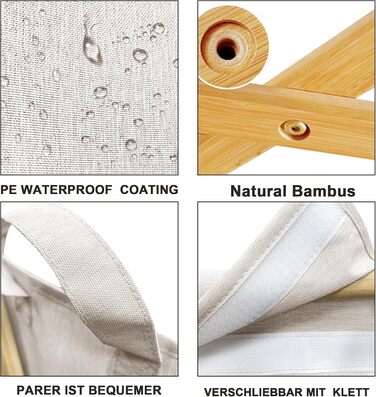 Кошик для білизни AdelDream з 3 відділеннями, 150л, бамбук, сірий