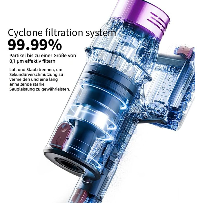 Bergexpertен Orizom: Бездротовий пилосос з автоматичним визначенням забруднення | 60 хв роботи | Без мішка | Для килимів, твердих підлог та шерсті тварин | 550 Вт (Фіолетовий)