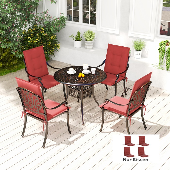 Набір з 4 подушок для сидіння 108 x 50 x 5 см, м'які подушки для стільців з зав'язками, підстилка для сидіння для внутрішнього та зовнішнього використання, бордовий