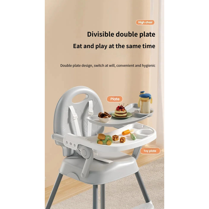 Дитячий стільчик для годування Magic ZC 8123 Grey - регульована висота, 3 положення, знімні столики