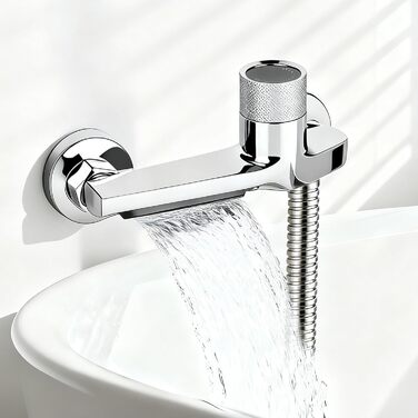 Змішувач для ванни з термостатом та двома виходами, душова лійка з запобіжним клапаном, настінний для ванни та душу, хром