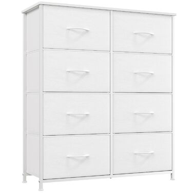 Комод з тканини з 8 шухляд, білий, 30x80x93 см