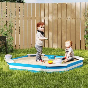Пісочниця AIYAPLAY з дерева 133 x 108 см з лавкою, захисна плівка, блакитна, для дітей 3-7 років