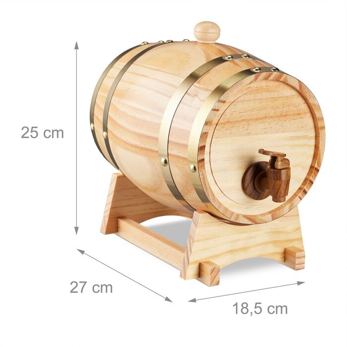 Дерев'яна бочка Relaxdays для настоянок та лікерів