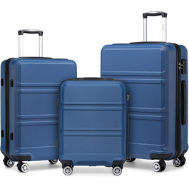 KONO Набір валіз 3 шт. з ABS, ручна валіза, набір валіз, валізи M-L-XL з колесами та TSA замком, темно-синій