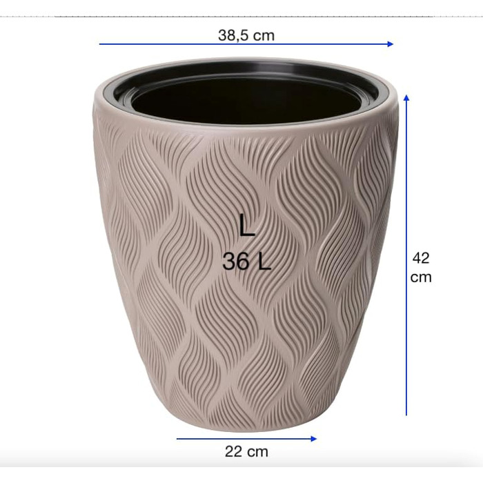 Кашпо для квітів MELTOM з винімним вкладишем, кругле, 3D ефект, декоративне (Taupe, L)