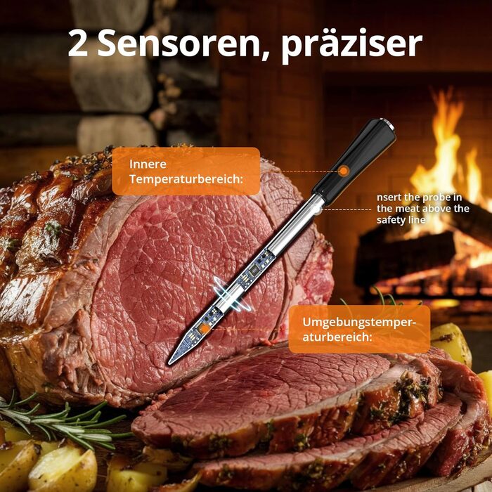 Бездротовий термометр для м'яса з Bluetooth, дальність 150м, IP67, з рецептами, для приготування, гриля та BBQ, INT-11XB