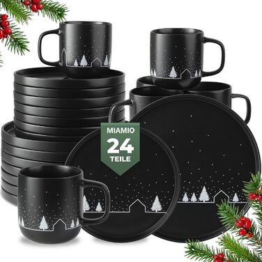 Набір чашок Miamio на Новий рік, 4 шт, 500 мл, чорні / Кавові чашки для святкування, мінімалістичний зимовий дизайн, подарунок на Новий рік, придатні для миття в посудомийній машині та використання в мікрохвильовій печі – Зимова колекція