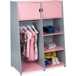 Дитяча вішалка Relaxdays, ВхШхГ 120 х 90 х 48 см, штанга для одягу, 5 відділень, шафа дитяча кімната, МДФ, рожевий/сірий