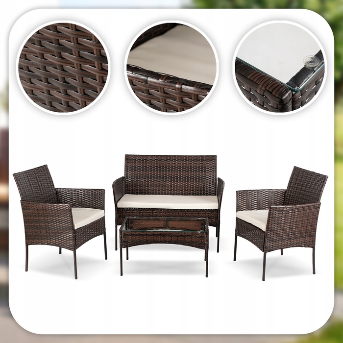 Комплект садових меблів із техноротанга MEBEL ELITE, коричневий, 4 предмети