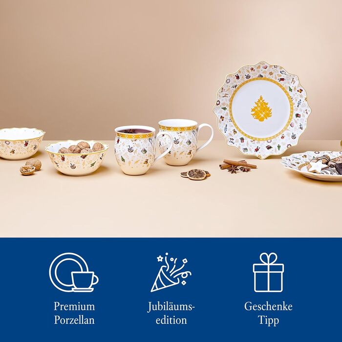 Villeroy & Boch Toy's Delight: Сніданок на двох - сервіз для двох осіб (6 предметів), білий/червоний, кераміка, Преміум якість, Різдвяний сервіз