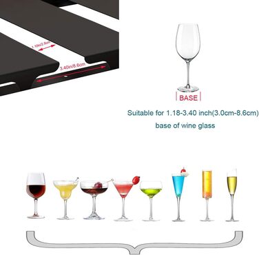 Тримач для келихів SIMVE під шафу, 41.9 см, нержавіюча сталь, для винних келихів, настінний, органайзер, чорний, 4 ряди