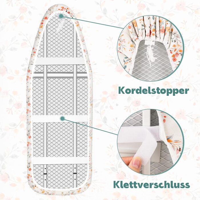 Чохол для прасувальної дошки преміум-класу, Quick & Easy, парова праска, 38-45x120-125см, маленька квітка, XL