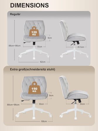 Крісло для дому та офісу Symino з регульованою висотою, функцією гойдання 12°, обшите штучною замшею, до 150 кг, сірий колір