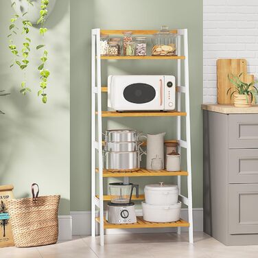 Багатофункціональна бамбукова полиця VIAGDO з 4 ярусами для ванної кімнати, книг, взуття, рослин, балкону, квітів. Білий колір