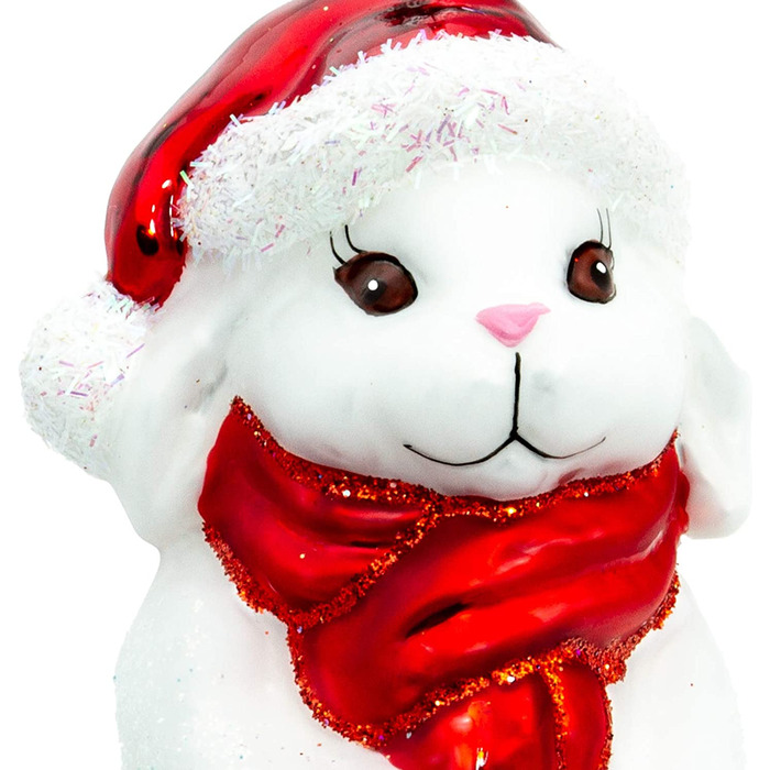 Підвіска Кролик в капелюсі Санта-Клауса, ялинкові прикраси, скляна фігурка, підвіска на ялинку-преміум-лінія, варіант білий, 711