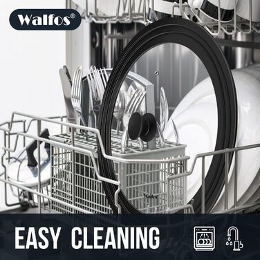 Універсальна скляна кришка для каструль та сковорід Walfos (33, 36, 38 см) з силіконовим обідком, термостійка, чорна