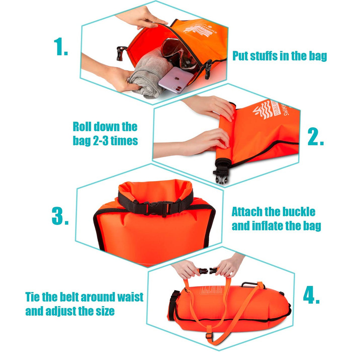 Буй для плавання PENGDA, 25 л, водонепроникний мішок для сушіння, безпечний буй для плавання на відкритій воді і триатлону, плавальний міхур для каякерів, тріатлоністів на відкритій воді, серферів, плавання, катання на човнах (Помаранчевий)