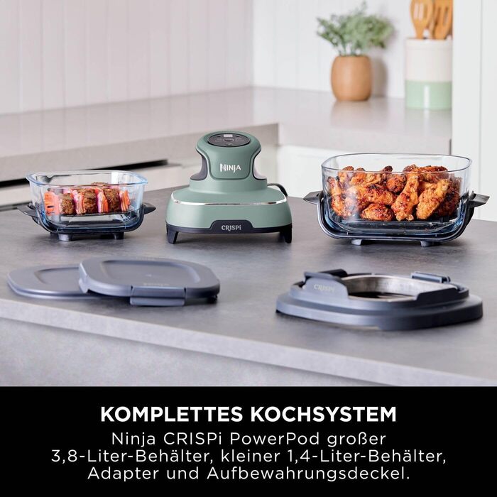 Ninja CRISPi Airfryer: Фритюрниця-конвекційна піч, 3.8 л, 4-в-1, 1700 Вт, Sage (FN101EUSTGD)