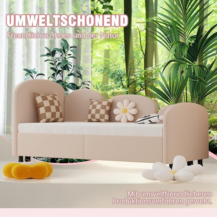 Дитяче ліжко-диван-трансформер 90x200 з висувною платформою, рожевий велюр, без матраца