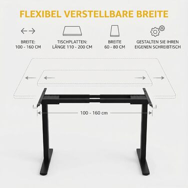 Електричний стіл Homall з регулюванням висоти, 2 мотори, підйом до 100 кг, телескопічний, пам'ять, захист від зіткнень (чорний)