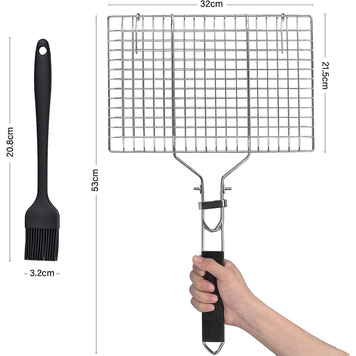 Кошик для гриля для смаження риби, кошик для гриля для риби, миска для барбекю з нержавіючої сталі, складна, портативна, кошик для барбекю з нержавіючої сталі, кошик для риби і овочів, з Оксфордської сумкою і 2 силіконовими щітками
