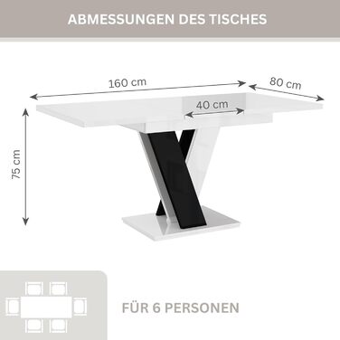 Розсувний кухонний стіл PROROOM FURNITURE Malvi – чорний, 120-160 см, для 4-6 осіб | Сучасний дизайн | Легка збірка | Для їдальні та кухні