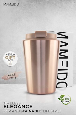Термальна чашка MAMEIDO - чашка для пиття з кришкою і соломкою з нержавіючої сталі з подвійними стінками-гаряча і холодна (350 мл, Рожевий кварц)