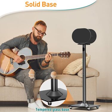 Підставка для колонки Sonos Era 300 ELIVED, підлоговий стійка зі скляною основою, висота 80.7 см, чорна, 1 пара (EV5026)