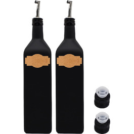 Пляшка для розливу 2х1 літр з кришкою з нержавіючої сталі для розливу в чорній крафт-папері для етикеток-ідеально підходить для оливкової олії (2х1 літр)