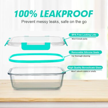 Набір контейнерів Verones 24 шт. з кришкою, зелені, скляні, для зберігання їжі, герметичні, стійкі до заморожування та миття в посудомийній машині